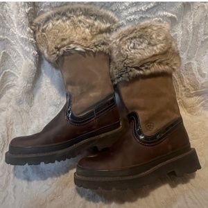 Ariat Brown Leather Fur Topped Pull On Western Casual Women's Tall Boots Size 8